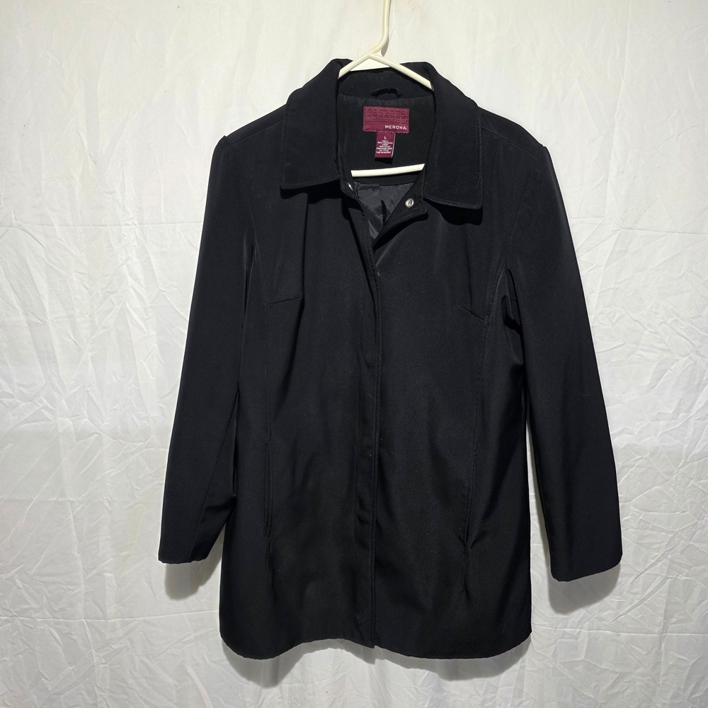 Merona Womens Black Button Front Lightweight Jacket Coat Large RN 17730